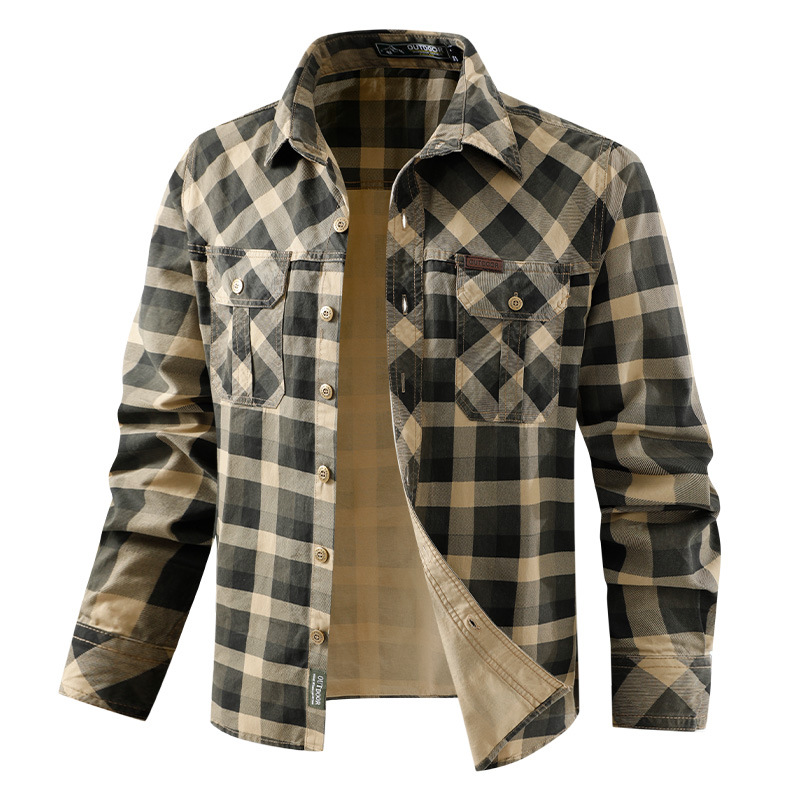 Flannel Shirt Lined - Erkek Retro İş Kıyafeti Ekose Gömlek